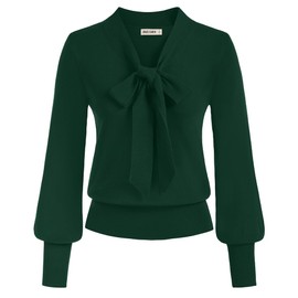 GRACE KARIN Ladies Jumpers Autumn Elastic Pullover Long Sleeve Work Office Sweater Knit Crochet Tops Dark Green L