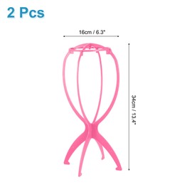 sourcing map 2PCS Wig Stand, Portable Wig Head Stand Collapsible Wig Holder for Multiple Wigs, Wig Display Stand Tool Travel Wig Stand Short Hair Extensions Stands, Pink
