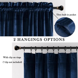 Timeper Navy Blue Velvet Curtains 96 inches 2 Panels, Dual Rod Pocket Blackout Curtains for Bedroom Living Room Thermal Insulated Luxury Super Soft Window Drapes,W52 x L96 inches