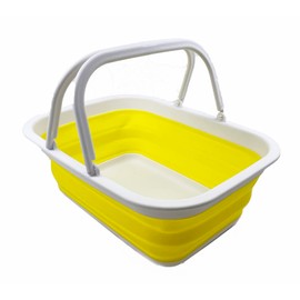 SAMMART Collapsible Tub with Handle 9.2L (2.37Gallon) - Portable Outdoor Picnic Basket/Crate - Foldable Basin for Washing Dishes,Camping,Hiking (White/Lemon)