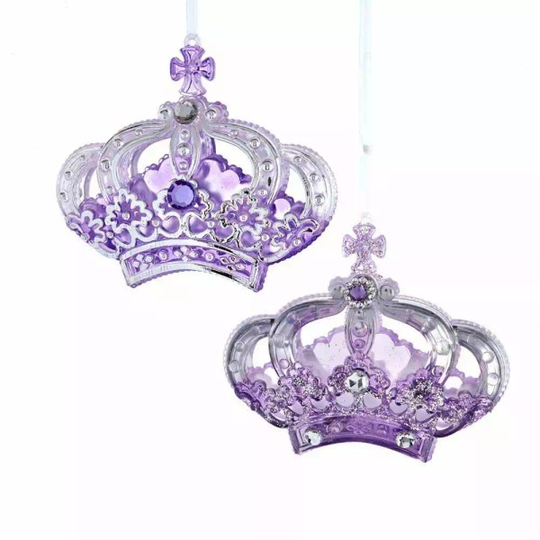 KURT ADLER SET OF 2 ROYAL SPLENDOR PURPLE CROWN w/GEMSTONES