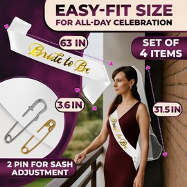 Bride to Be Sash and Veil – Refined Cascading Veil & White Bride Sash with Gold Letters, Made of Soft Satin, Comb & Safety Pin for Snug Fit – Elegant Bachelorette Party Favors & Bridal Shower Gifts
