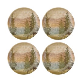 UP UPware At the Lake Melamine Round Dessert Plates, Small Serving Plates, for Appetizer, Snacks, and Side Dishes, Beige, 6 Inch, Set of 4