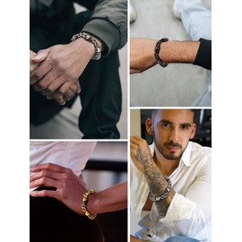 PROSTEEL Skull Bracelets for Men Goth Gothic Jewelry Stainless Steel Cuban Link Chunky Chain Bracelet