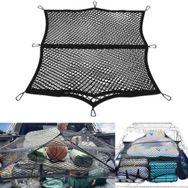 x xotic tech Cargo Net for Pickup Truck Bed - Stretchable 4'x4' to 7'x7' High Elastic Mesh Organizer with 6 Pcs Metal Carabiners - Ideal for Pickup Truck Trailer, ATV, UTV, SUV, Boat (Double Layer)