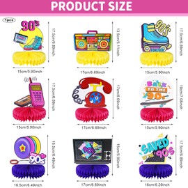 FOGAWA 9PCS 90s Party Decorations 90s Honeycomb Centerpieces 90s Party Table Decorations 1990s Theme Party Table Toppers for Retro Party Supplies Kids Men and Women