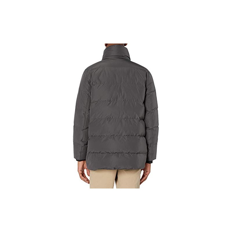 Andrew Marc Men's Mid Length Down Jacket, CAPPUCINO (GATTICA), Large