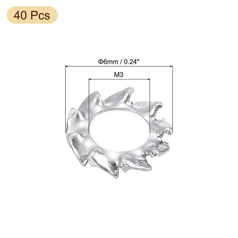 sourcing map 40Pcs External Tooth Washers, M3 304 Stainless Steel