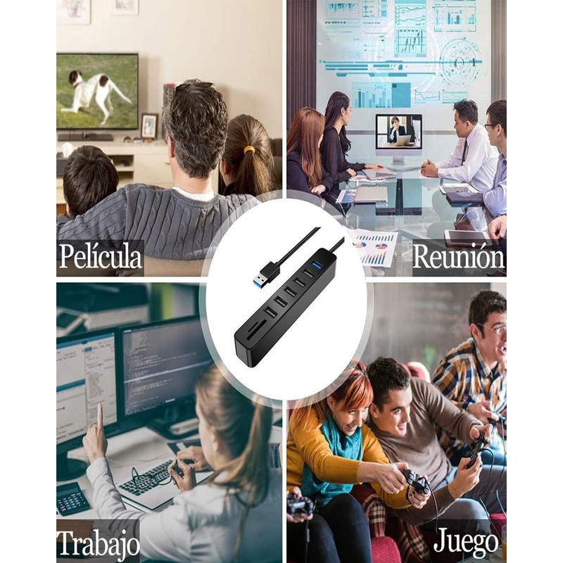 Hub USB 2.0, Multicontacto USB con 6 Puertos USB Incluyendo
