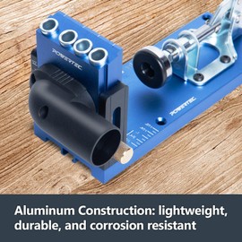 POWERTEC Aluminum Pocket Hole Jig Set with 1-1/4" OD Dust Port, Drill Bit, Drill Stop, Toggle Clamp, Screws. Adjustable Pocket Screw Jig for Woodworking DIY Carpentry Projects & Wood Joinery (71844)