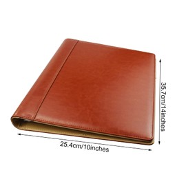 Enyuwlcm PU Leather Padfolio Ring Binder with Clipboard Resume Leather Portfolio with 20 Clear Plastic Sleeves Brown
