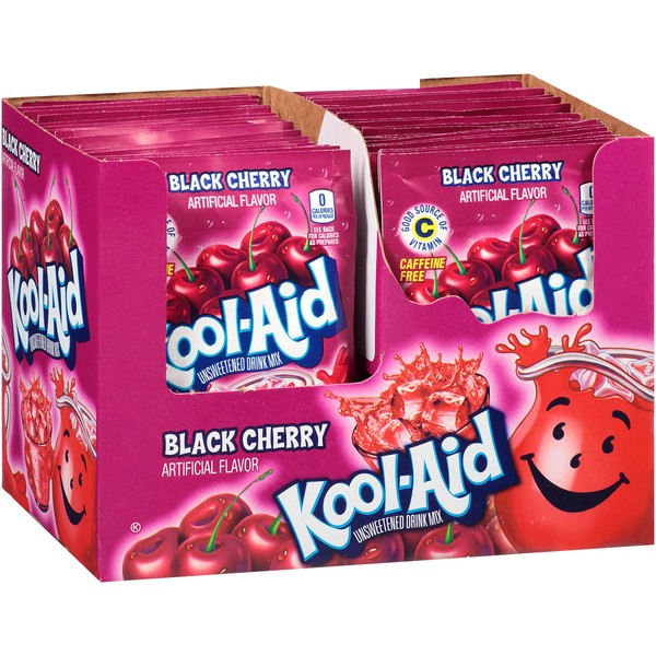 Kool-Aid Black Cherry Flavored Unsweetened Caffeine Free Powdered Drink Mix, 0.13 Ounce (Pack of 96)