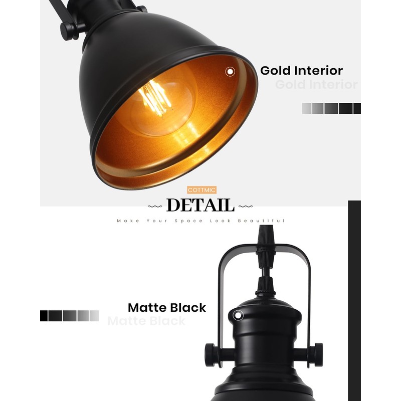 COTTMIC Black Pendant Lights Kitchen Island 3 Pack, Vintage Pendant