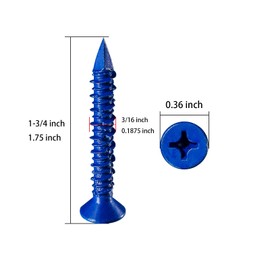 Wensilon (30pcs) 3/16''x1-3/4 Concrete Screw Anchor Blue Flat Head for Anchoring to Masonry, Block or Brick Stucco