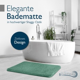 Beautissu BeauMare FL Non-Slip Bath Mat, 60 x 50 cm - Shower Rug, High Pile Bath Mat, Non-Slip, Washable, Shaggy - Fluffy Bath Mat, Bathroom Rug, Mint Green