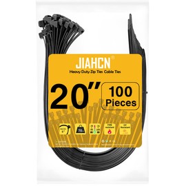 Zip Ties Heavy Duty 20 Inch Black Zip Ties 100 pcs Long Zipties 70lbs Tensile Strength Electrical Cable Ties Small Wire Ties UV Resistant Plastic Tie Wraps for Cable Management, Electronics, Outdoor