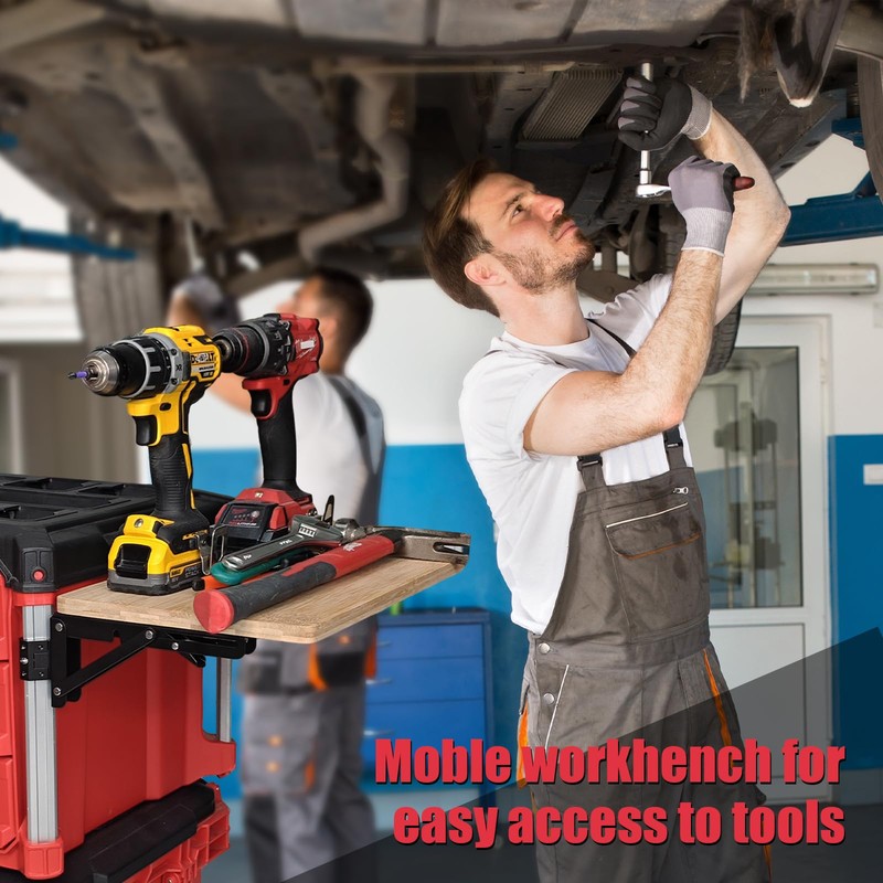 Foldable Bamboo Table Compatible with Milwaukee Packout Toolbox,Work Table Side