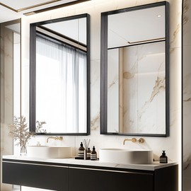 Black Framed Mirror for Bathroom,24x48 Inch Metal Framed Bathrrom for Wall，Matte Black Bathroom Vanity Mirror Farmhouse, Anti-Rust,Rectangle Square Corner Metal Frame Modern(Horizontal/Vertical)