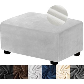 ANWUCHEN Ottoman Cover Rectangle,Stretch Velvet Ottoman Covers Thick Ottoman Covers Slipcover Rectangle Ottoman Slipcovers Soft Storage Ottoman Foot Rest Cover with Elastic Bottom White X-Large