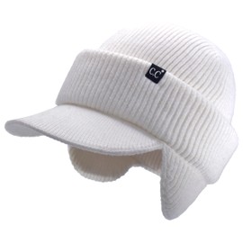 C.C Fashion Beanie Strechy Comfortable Fit Cuff Beanie with Visor Brim & Earflaps for Men and Women Ivory - Off White