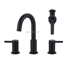 Matte Black Basin Faucet Two Handles Lavatory Vanity Sink Faucet with Pop-up Drain,3 Holes 8 Inch Widespread Bathroom FaucetColor: Black, Surface Finishing: Matte black