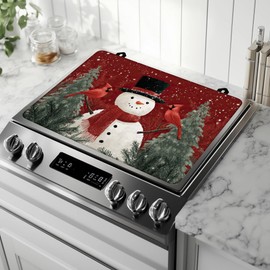 Stove Top Covers for Electric Stove,Christmas Snowman Cardinal Stove Top Protector Thick Rubber Dish Drying Mat for Kitchen Cooking Ceramic Countertop 28 "x 20 "