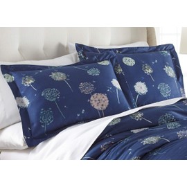 Southshore Fine Living, Inc. Dandelion Dreams King Size Duvet Cover Set, Floral Bedding, California King Duvet Cover with 2 Pillow Shams, 300 Thread Count Cotton Sateen Comforter Cover, Navy Blue
