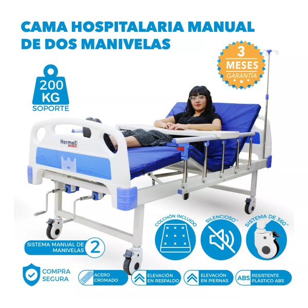 Hermed Cama Hospital Hospitalaria Manual Incluye Colchon Y Mesa