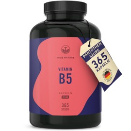 Vitamin B5 - Pantothensäure 500 mg hochdosiert - 365 Kapseln - 1 Jahr Vorrat: Big Pack - Vegan - Deutsche Produktion - TRUE NATURE