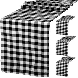 Paquete de 4 caminos de mesa a cuadros Buffalo Check Collection en blanco y negro de 14 x 72 pulgadas, diseño de búfalo a cuadros clásicos para cena familiar, granja, boda, Acción de Gracias