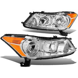 Auto Dynasty Halogen Model Factory Style Headlights Assembly Compatible with Honda Accord Sedan 4-Door 2008 2009 2010 2011 2012, Driver and Passenger Side, Chrome Housing Amber Corner