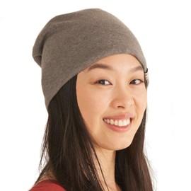 Men and Women Organic Cotton Beanie, Reversible Lightweight Summer Slouchy Knit Hat Made in Japan, Great for Chemo Headwear Brown & Cream