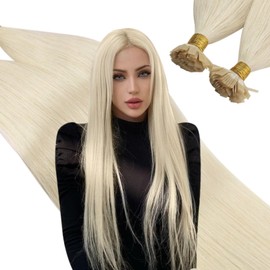 Ugeat K Tip Hair Extensions Human Hair Platinum Blonde Flat Hair Extensions Blonde Human Hair Ktip Extensions Hot Fusion for Women Natural Hair 16in 50S 50G