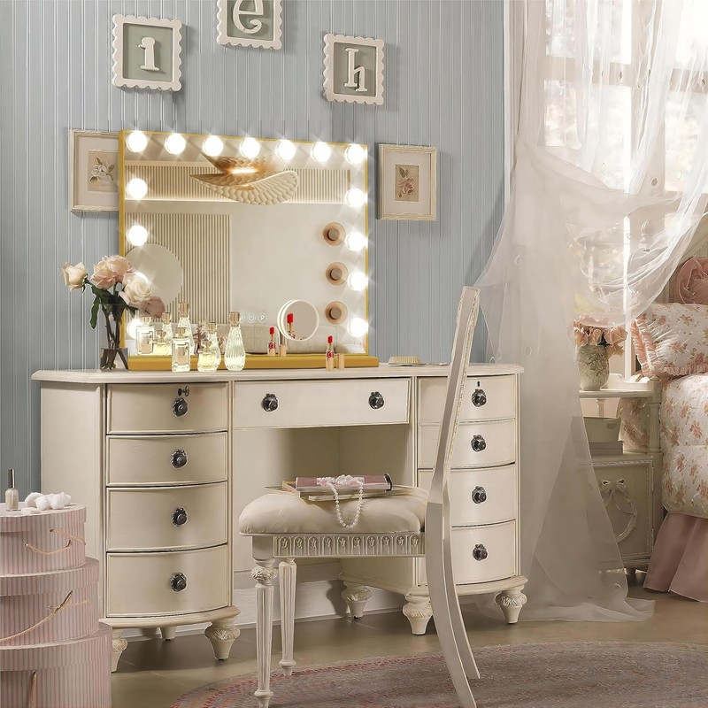 Ratsamee Gold Hollywood Vanity Mirror with Lights, 15 Dimmable Bulbs,