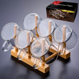 ParaCity Espressotassen-Set, 6 Stück, isoliertes Espresso-Schnapsglas Klarglas-Expresso-Kaffeetasse mit Griff, Borosilikat-Espresso-Zubehör, kleine Kaffeetassen für Espressomaschine, Teetasse