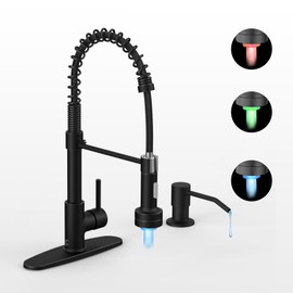 Casavilla Bronze Kitchen Faucet with Sprayer, Kitchen Faucet with Soap Dispenser,Ktchen Faucets with Pull Down Sprayer,Single Hole Kitchen Sink Faucet with LED light,Oil Rubbed Faucet for Kitchen Sink