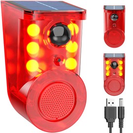 Solar Motion Sensor Alarm Device - Waterproof, Multi-Mode, Wide-Angle Sensing, 110dB Alarm & Strobe Lights for Indoor & Outdoor Security 1Pack