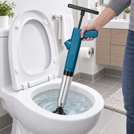 Pneumatic Drain Blaster for Clogged Toilets & Sinks – Stainless Steel Air Pressure Unclogger Kit for Home Drains