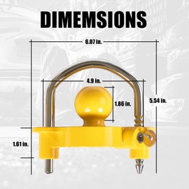 TCE ATRCLL001U Torin Lightweight Coupler Lock: Adjustable Trailer Ball Hitch Lock Storage Security, Heavy-Duty Steel and Aluminium, Yellow and Chrome