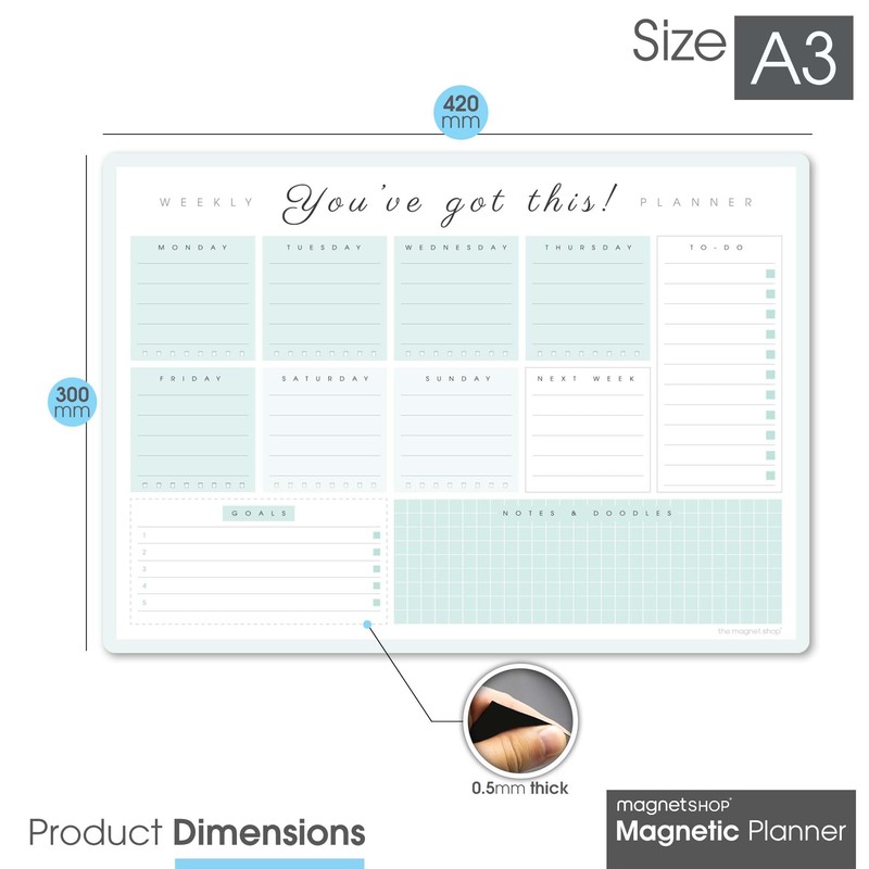 The Magnet Shop A3 Magnetic Weekly Planner Dry Wipe Whiteboard