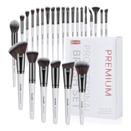 Set 25 Brochas De Maquillaje Profesionales Alta Calidad Color Blanco/Negro