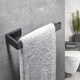 Flybath Open Towel Ring Rail SUS 304 Stainless Steel Holder Rack Kitchen Bathroom Accessories Wall Mounted, Matte Black