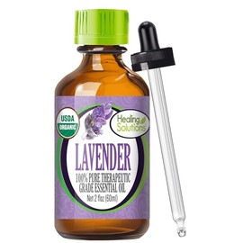 Healing Solutions Organic Lavender Essential Oil (2 oz / 60 ml), Undiluted, Pure, for Hair, Diffuser, Skin, & Aromatherapy - Therapeutic Grade - Lavender Oil