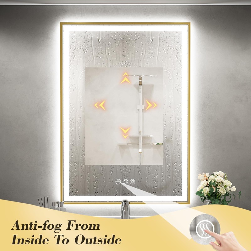 FTOTI LED Bathroom Mirror, 20x28 Inch Frontlit & Backlit Gold