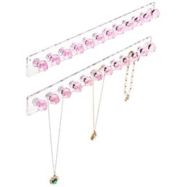 Heesch Necklace Holder Pink, Acrylic Necklace Hanger Wall Mount, Hanging Necklace Organizer, Jewelry Hooks for Necklaces, Bracelets, Chains (2-pack Pink)