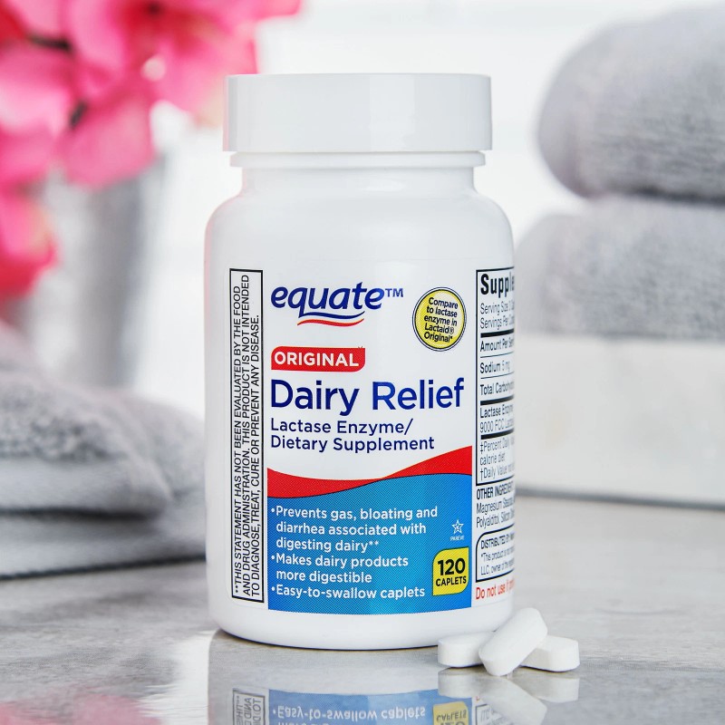 Equate Dairy Relief Caplets, Original, 120 Count