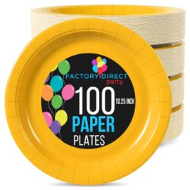 Exquisite Yellow Paper Plates Disposable Heavy Duty 10 Inch Yellow Disposable Plates For Party 100 Pcs Heavy Duty Paper Plate 350 GSM, Birthday Party Supplies Plate Set