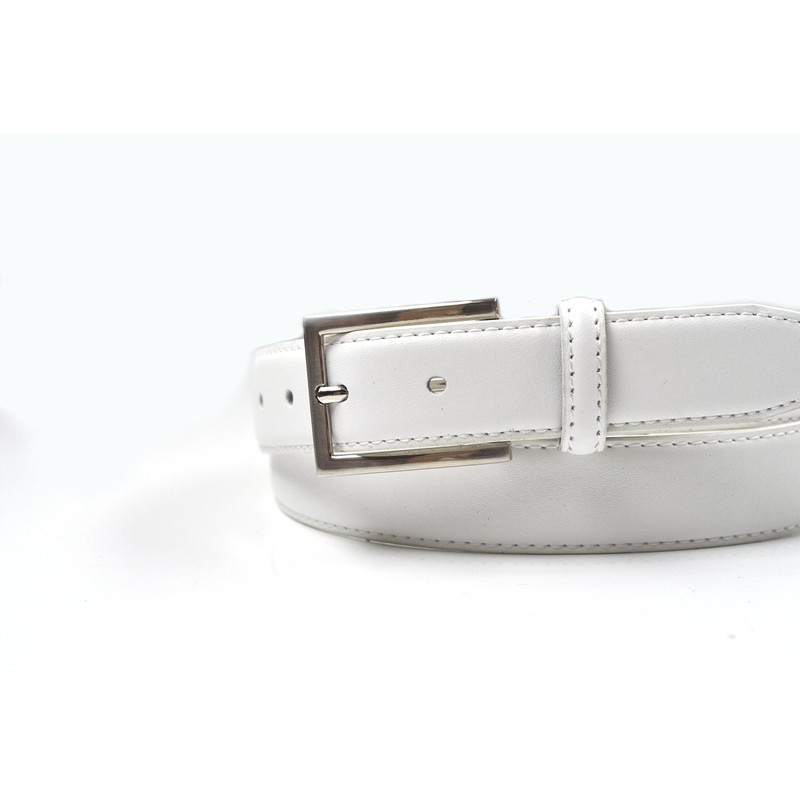 Mens 30mm (1.25") Suit Trouser Feather Stitched Leather Belt White