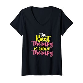 Womens Shopaholic Best Therapy Retail Therapy Shopping Shopper V-Neck T-Shirt