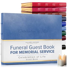 Gallery Leather Funeral Guest Book for Memorial Service and Celebration of Life with 192 Lined Pages - Hardcover, Bound Leather Guest Sign in Book - 7 x 9 - Acadia Hydrangea
